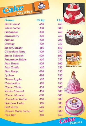 Cake Pastries menu 