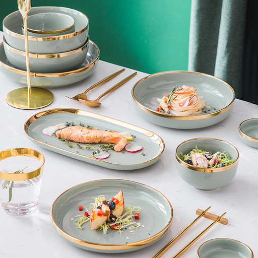 Title 8, Ceramic Bowl and Plate Border Tableware Set for...