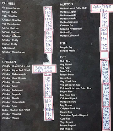 Hotel Samudra menu 