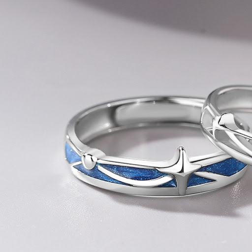 Title 5, Meteor Couple Rings Sterling Silver Enamel XING...