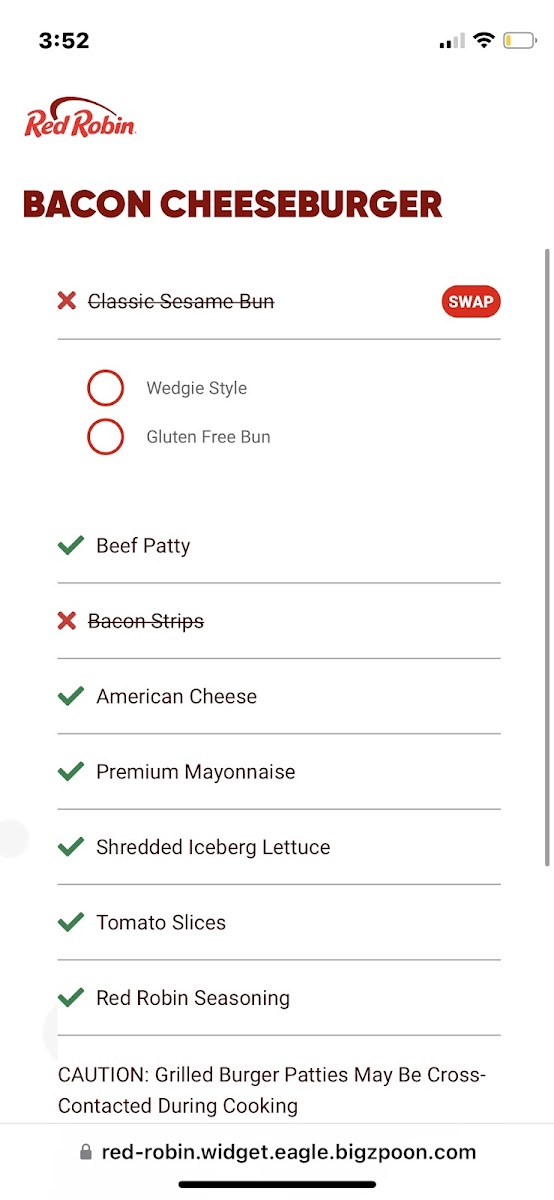 Online example of GF burger option