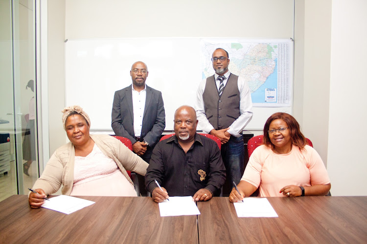 NEW MARKETS: Emerging farmers, front from left, Nomthunzi Boyce, Mandisi Nofumba and Zandile Mfingwana, meet up with, back, ECDC head of trade, investment and innovation Thabo Shenxane and Ilyaas Ally, Al Mawashi's commercial and operations director