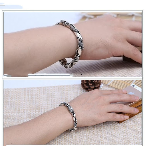 Title 3, 925 Silver Mens Hollow Tang Grass Pattern Chai...