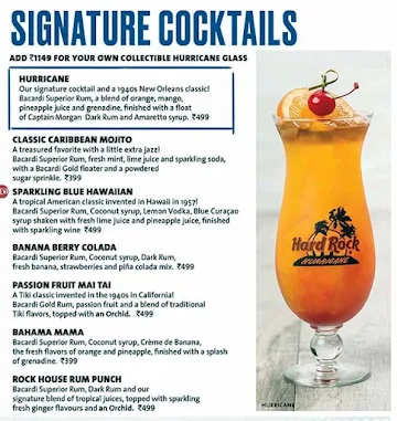 Hard Rock Cafe menu 