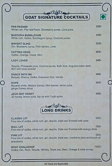 GOAT menu 