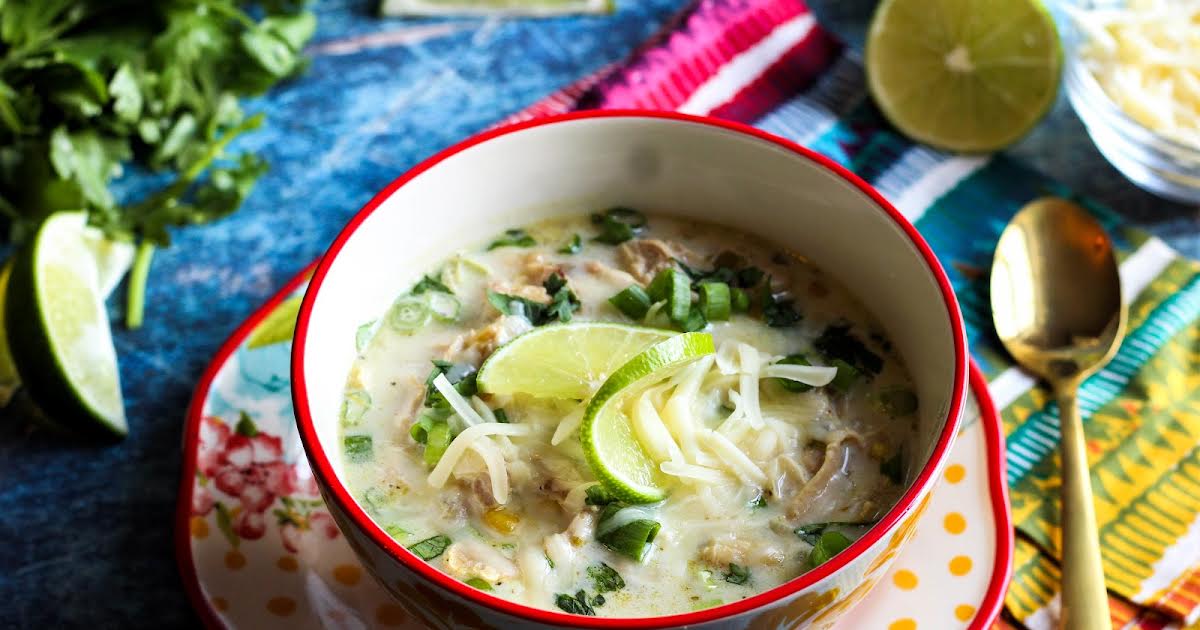 White Chicken Chili with Cream Cheese - Serving Dumplings