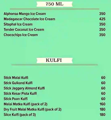 Grameen Kulfi menu 