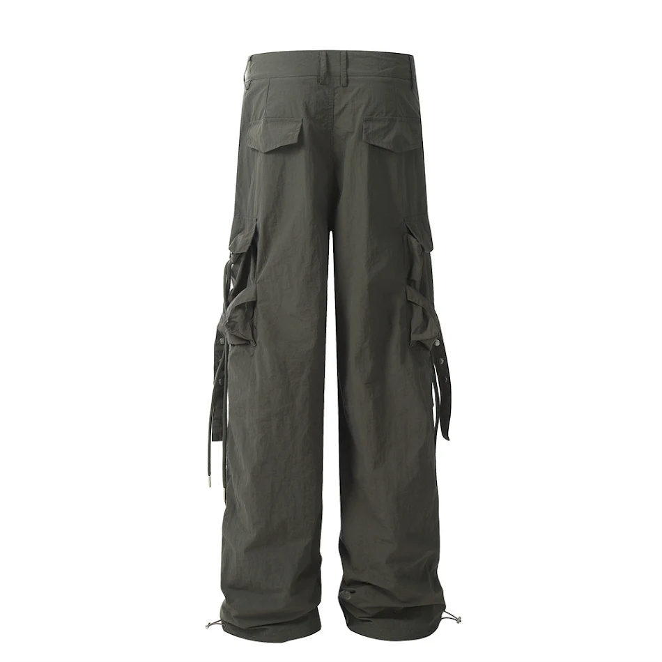 Pantalones Casuales Rectos Americanos Multibolsillos con Pliegues