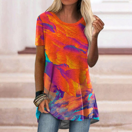 Title 10, Crew neck casual ethnic style vintage print sho...