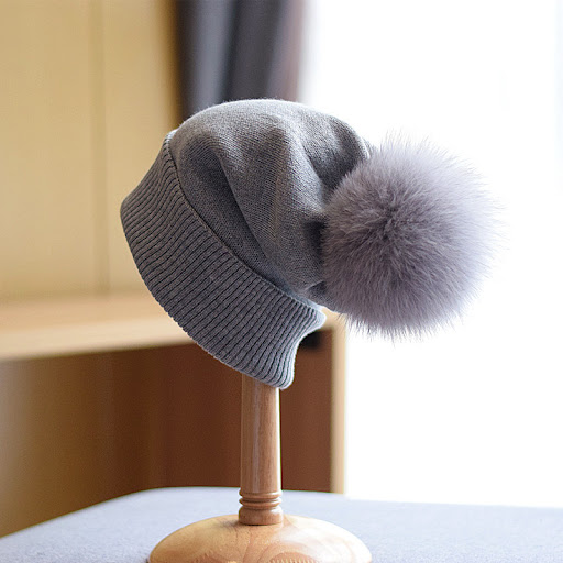 Title 4, Fox Fur Ball Double-layer Warm Padded Knitted Hat