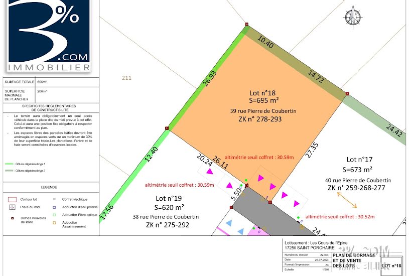  Vente Terrain à bâtir - 695m² à Saint-Porchaire (17250) 