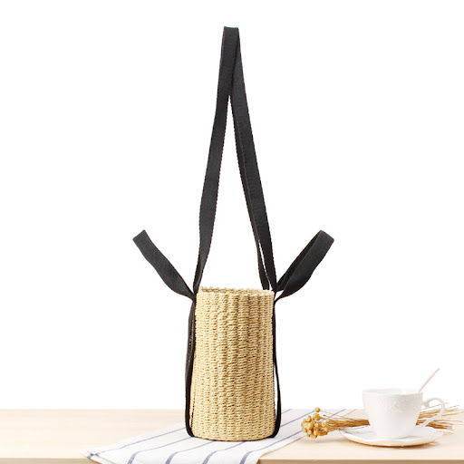 Title 2, Semi-circle fringed one-shoulder straw woven ba...