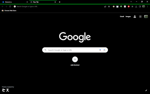 Black theme with green active tab