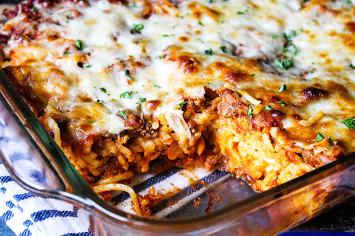 Inside of the Baked Cream Cheese Spaghetti.