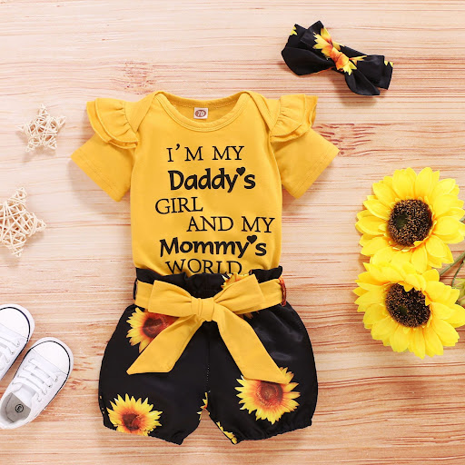 Title 2, Cute Baby Short Sleeve Letter Jacket Sunflower ...
