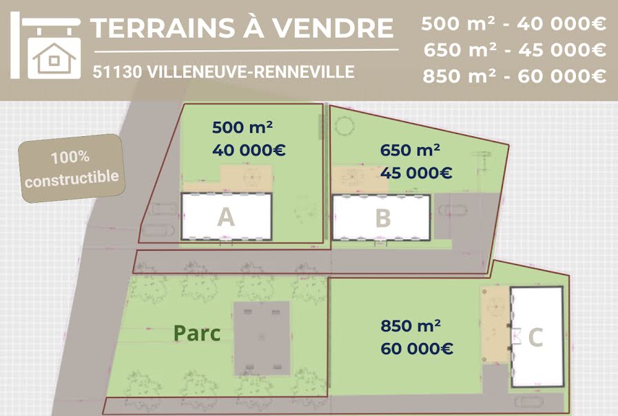 Vente terrain à batir  500 m² à Blancs-Coteaux (51130), 40 000 €