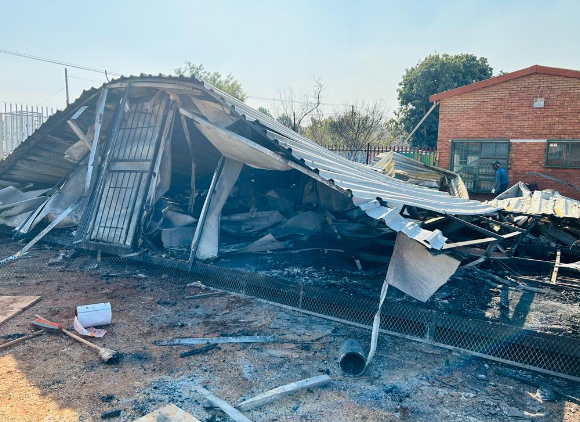 A mobile classroom was completely destroyed when it was ripped apart by a gas explosion, followed by a fire, at the Zodwa special needs school in Atteridgevile.