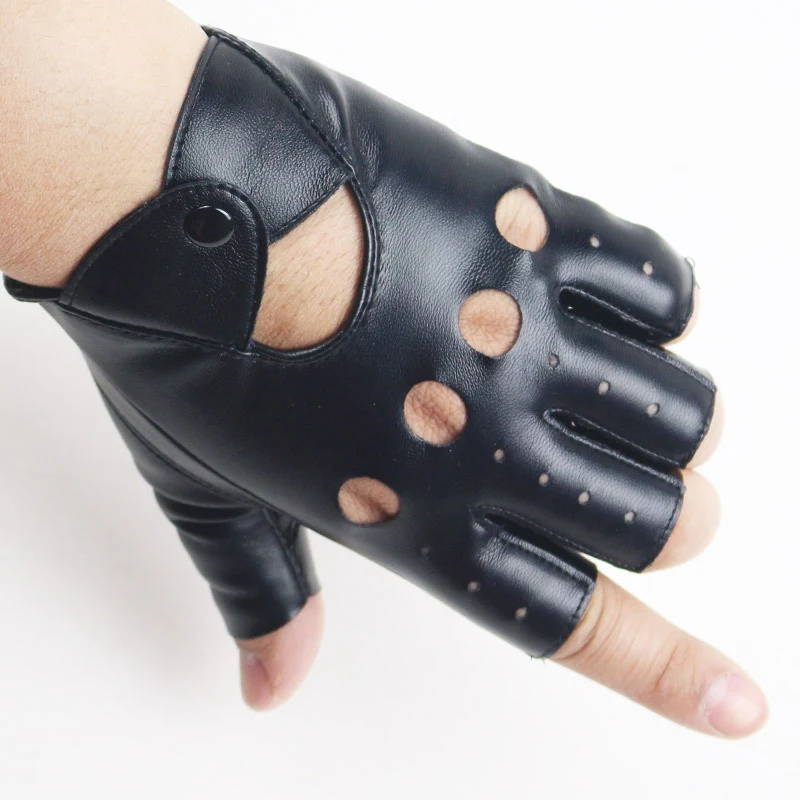 Gants en cuir sans doigts homme Hip Hop PU Performance pour danse, conduite et un style urbain branché.