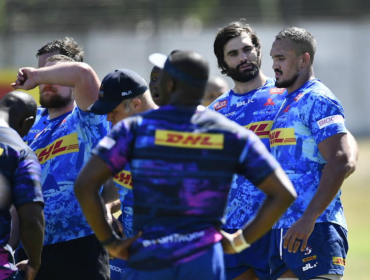 Salmaan Moerat, far right, and Stormers players during their training session at High Performance Centre in preparation for the United Rugby Championship clash against Edinburgh.