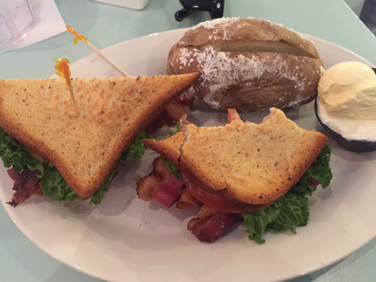 BLT on Udis bread with baked potato