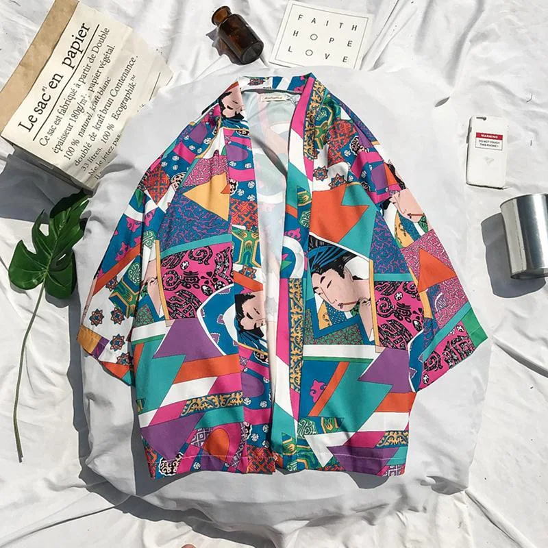 Japanese Style Kimono Jacket Men Summer Sleeve Men's Kimono Jackets harajuku men's cardigan outwear