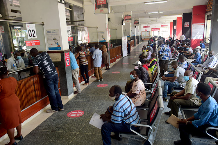 Kenyans on the queue at KRA Southern region offices in Mombasa to file their tax returns in this picture taken on 30 June 2021.