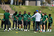 Assistant coach Molefi Ntseki. With players during the South African national men's soccer team training session at Steyn City School on June 05, 2019 in Johannesburg, South Africa. 