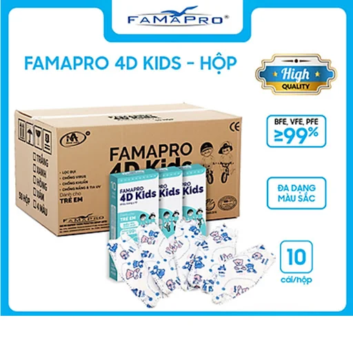 Khẩu trang y tế Famapro Kid 4D (KF94) - hình ngẫu nhiên - 10 cái/ Hộp