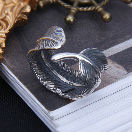 Title 3, S925 Sterling Silver Feather Ring Creative Pers...