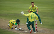 A file photo of Matthew Wade being run out during a T20 match between South Africa and Australia at Newlands in February 2020. 