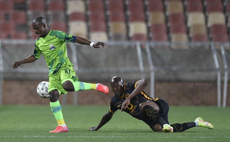 Celimpilo Ngema of Marumo Gallants FC challenged by Sifiso Hlanti of Kaizer Chiefs during the DStv Premiership 2021/22 match between Marumo Gallants FC and Kaizer Chiefs on the 26 September 2021 at Peter Mokaba Stadium.