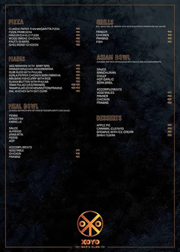 Xoyo - Night Club & Bar menu 