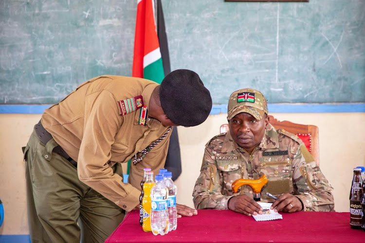 Interior CS Kithure Kindiki at Ngaratuko Primary School grounds, in Baringo North subcounty following a visit to Namba and Kamenjo areas on December 5, 2023.