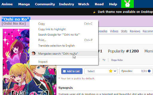 Mangadex Context Menu