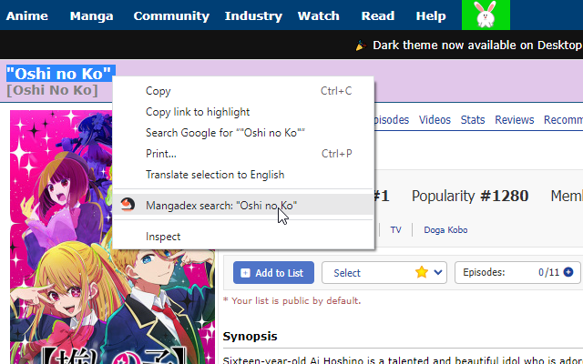 Mangadex Context Menu Preview image 0