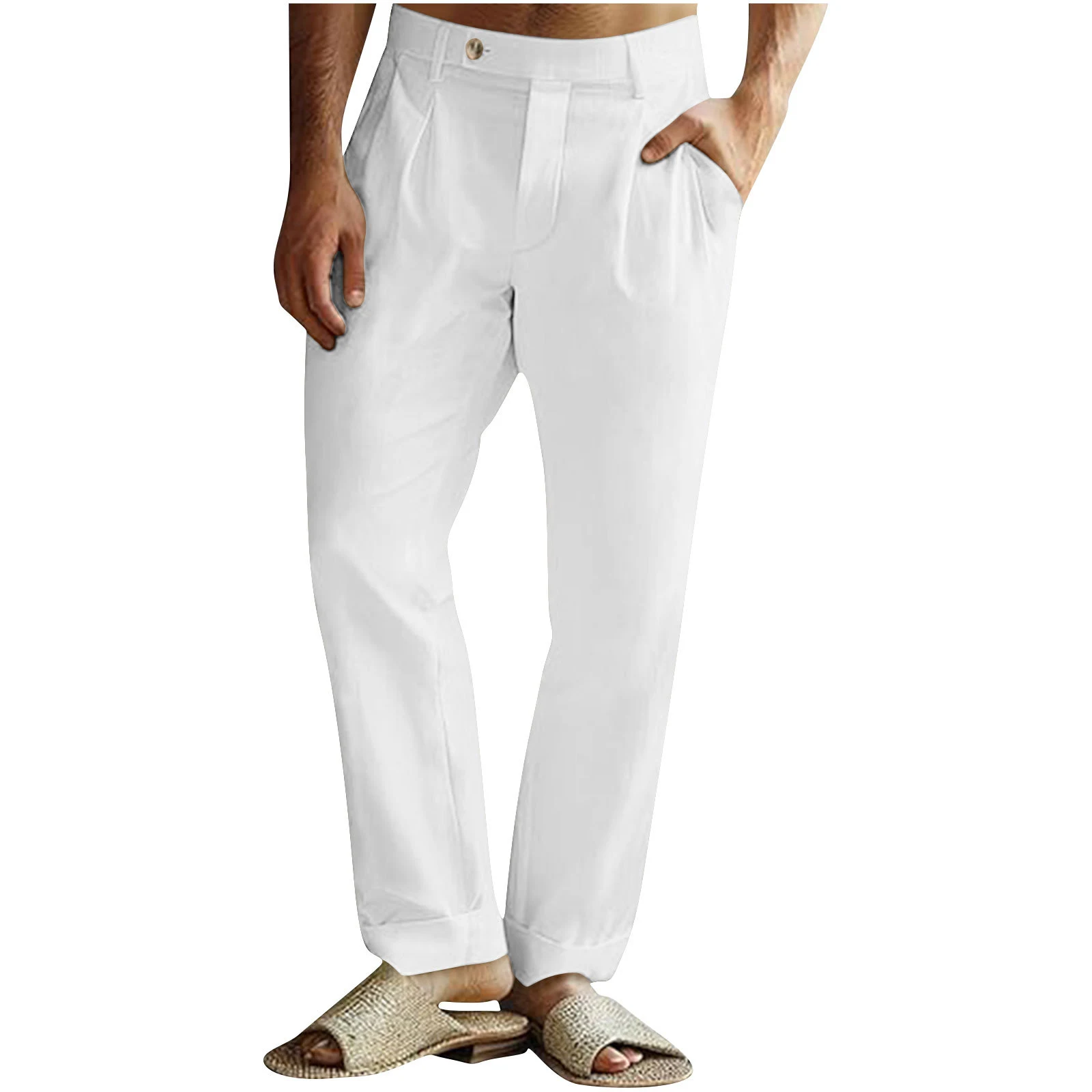 Title 2, Herren Freizeithose aus Baumwoll-Leinen mit Fal...