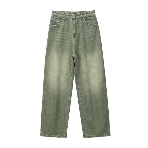 Title 2, Personality niche green jeans retro vintage str...