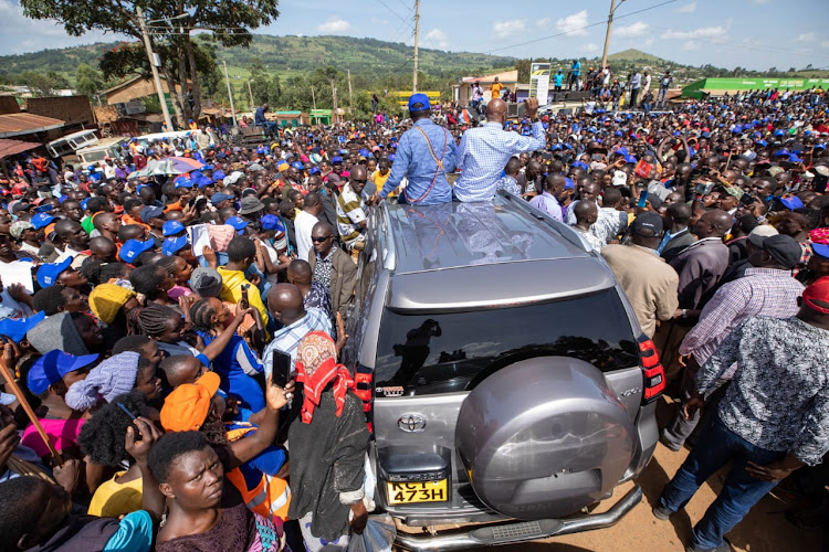 Azimio la Umoja supporters during Raila Odinga's campaign rally in Kilgoris Narok County on Saturday, May 21,2022.