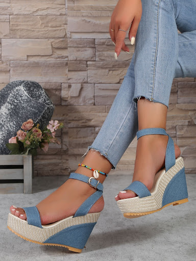 Title 8, Womens High Heel Denim Fabric Ankle-Strap Sand...