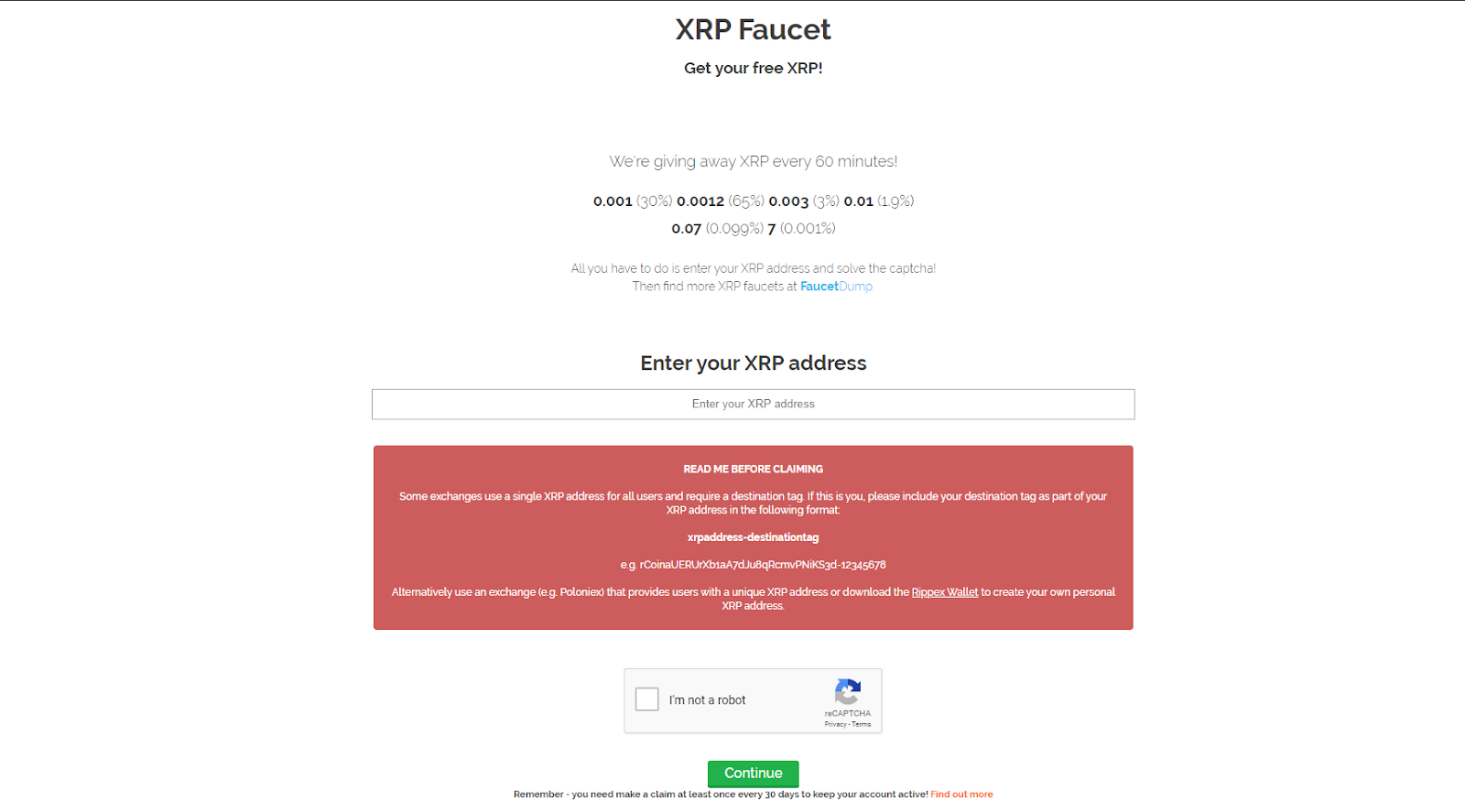 XRP Faucet website screenshot