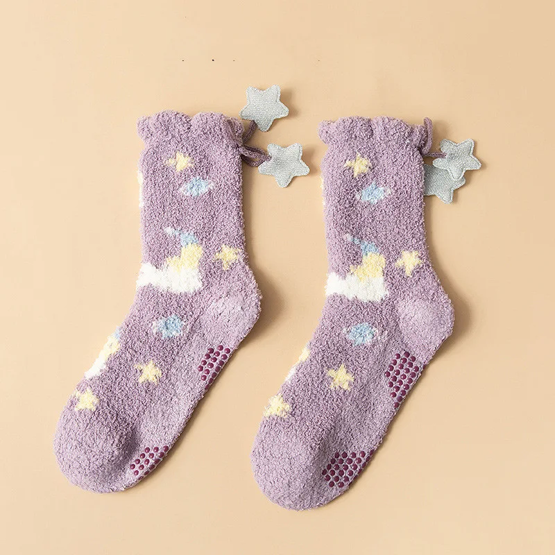 Calcetines gruesos de invierno para mujer, calcetines japoneses dulces para niña, calcetines de lana de Coral