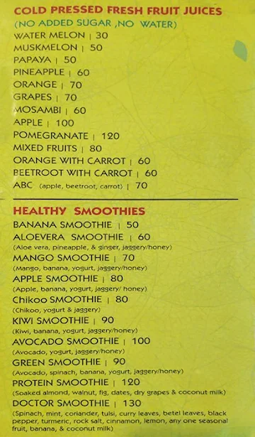 Doctor Juice menu 