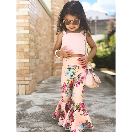 Title 5, Girls Cotton Top and Printed Flared Trousers T...