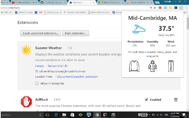 Sweater Weather chrome extension