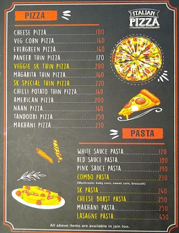 Shreekrishna Pizza, Pasta menu 