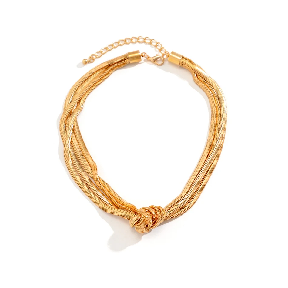 Women's Double-layer Snake Chain Knotted Winding Hip Hop Punk Necklace, a stylish metal chain for everyday wear.