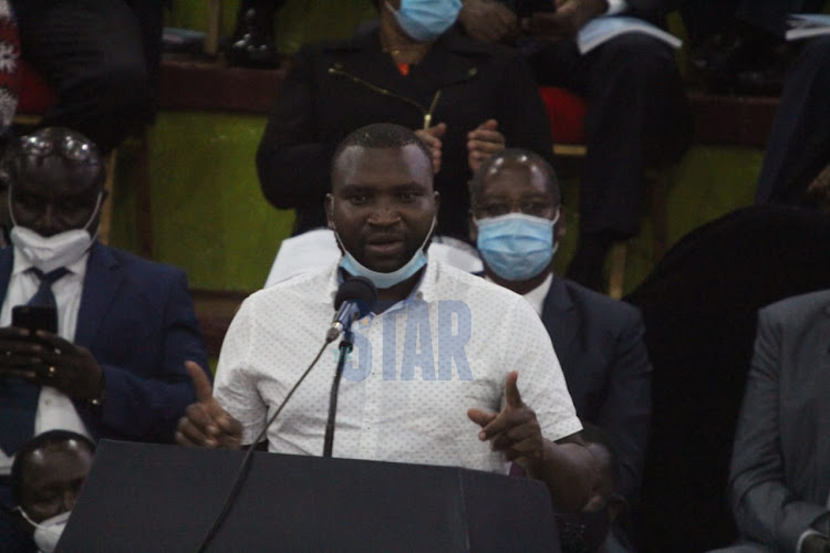 Baby Pendo father Joseph Abanja during the launch of the BBI Report at Bomas of Kenya on October 26, 2020.