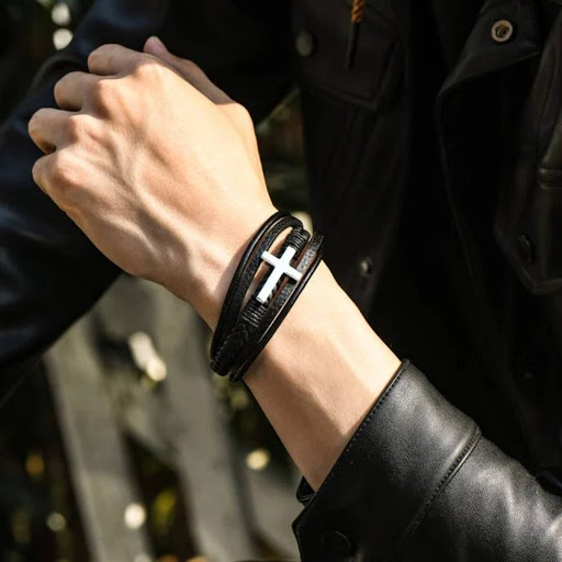 Title 5, Mens Stainless Steel Cross Fashion Bracelet, a ...