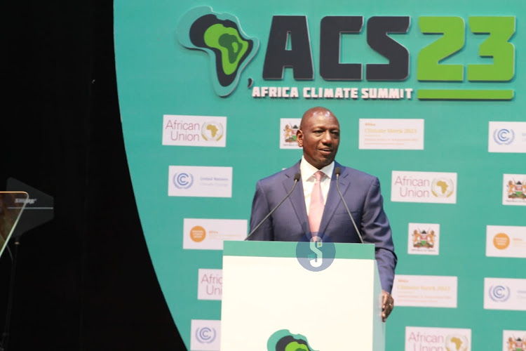 President William Ruto during the Africa Climate Summit held at the Kenyatta International Convention Centre in Nairobi on September 5, 2023.