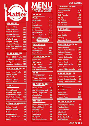 Platter Cafe & Restro menu 